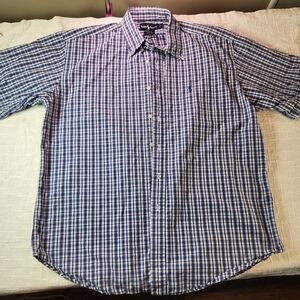 Ralph Lauren Men's Navy and White Checkered Shirt